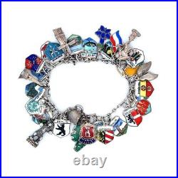 Iconic Sterling Silver Enamel European Countries Dangle Charms Bracelet