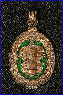 Incredible Gold Gilt Sterling Silver Enamel Antique Pendant Medal Armorial