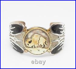 Lakota Visions Native American sterling silver enamel Buffalo cuff bracelet