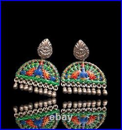 Laxmi Arts Sterling Silver Enamel Earrings Jhumka for girls