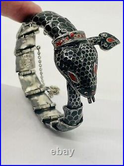 Margot De Taxco Sterling Silver Black Enamel Snake Bracelet by ALBA, J. Quiroz