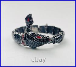 Margot De Taxco Sterling Silver Black Enamel Snake Bracelet by ALBA, J. Quiroz