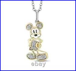 Mickey Mouse Pendant 18 Cable Chain 925 Silver 1 Ct Round Moissanite Enamel