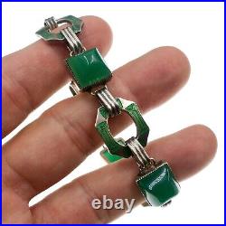 Original DECO 1920's Sterling Silver Enamel and Cabochon Bracelet 7.5 inches