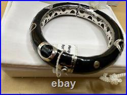 Oval Sterling Silver and black enamel bracelet with crystal