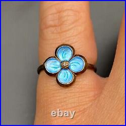 Petite Vintage David Andersen Enamel Flower Norway Sterling Silver Ring Size 4.5