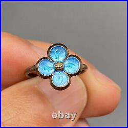 Petite Vintage David Andersen Enamel Flower Norway Sterling Silver Ring Size 4.5