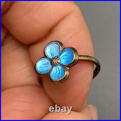 Petite Vintage David Andersen Enamel Flower Norway Sterling Silver Ring Size 4.5