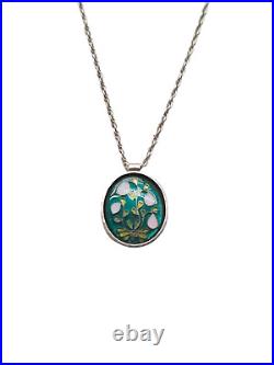 Pfeiffer Sterling Silver Multicolor Enamel Floral Cloisonne Pendant Necklace VTG