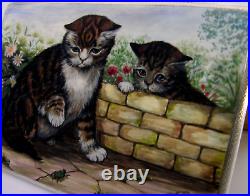 RARE STERLING SILVER ENAMEL CAT KITTEN CIGARETTE CASE 1945 ANIMALS 184g