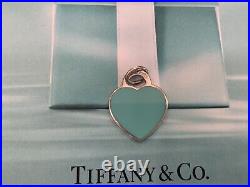 RARE Tiffany & Co Heart Charm Pendant Blue Enamel Sterling Silver