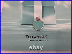 RARE Tiffany & Co Heart Charm Pendant Blue Enamel Sterling Silver