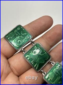 Rare DA David Anderson Sterling Silver & Green Enamel Fairy Tale Pannel Bracelet
