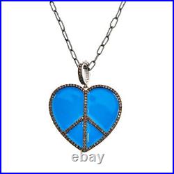 Rarities Sterling Silver Blue Enamel & Champagne Diamond Heart Pendant Necklace