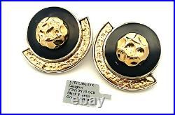 RonJon Bloch Sterling Silver, 14K Yellow Gold & Black Enamel Omega Earrings! 187
