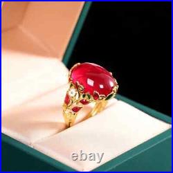 S925 Sterling Silver Enamel Red Corundum Flower Beautiful Woman Chalcedony Ring