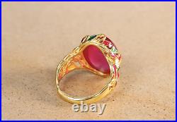 S925 Sterling Silver Enamel Red Corundum Flower Beautiful Woman Chalcedony Ring