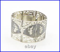 SIAM 925 Sterling Silver Vintage Enamel Dancer Panel Chain Bracelet BT6150
