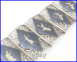 SIAM 925 Sterling Silver Vintage Enamel Dancer Panel Chain Bracelet BT7553
