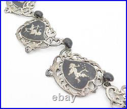 SIAM 925 Sterling Silver Vintage Enamel Niello Dancer Chain Necklace NE1380
