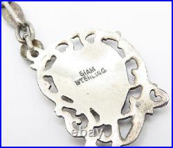 SIAM 925 Sterling Silver Vintage Enamel Niello Dancer Chain Necklace NE1380