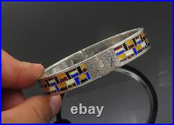 SIAM 925 Sterling Silver Vintage Enamel Patterned Bangle Bracelet BT8619