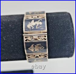 Siam 925 Silver Enamel Dancer Goddess Panel Link Bracelet/Earring set