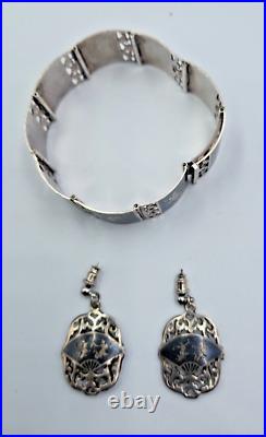 Siam 925 Silver Enamel Dancer Goddess Panel Link Bracelet/Earring set