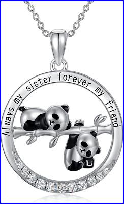 Sister's Gift 925 Sterling Silver Panda Pendant 18 0.10 Ct Moissanite & Enamel