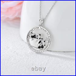 Sister's Gift 925 Sterling Silver Panda Pendant 18 0.10 Ct Moissanite & Enamel