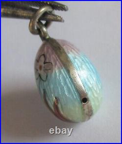 Small Antique Victorian Guilloche Enamel Sterling Silver Flower Easter Egg Charm