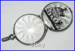 Small Vintage Sterling Silver Guilloche Enamel Silhouette Cupid Locket Pendant