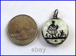 Small Vintage Sterling Silver Guilloche Enamel Silhouette Cupid Locket Pendant