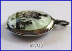 Small Vintage Sterling Silver Guilloche Enamel Silhouette Cupid Locket Pendant