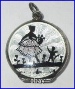 Small Vintage Sterling Silver Guilloche Enamel Silhouette Cupid Locket Pendant