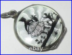 Small Vintage Sterling Silver Guilloche Enamel Silhouette Cupid Locket Pendant