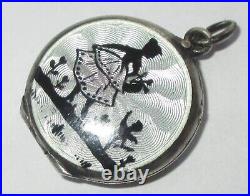 Small Vintage Sterling Silver Guilloche Enamel Silhouette Cupid Locket Pendant