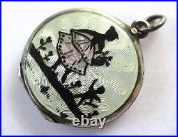 Small Vintage Sterling Silver Guilloche Enamel Silhouette Cupid Locket Pendant