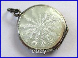 Small Vintage Sterling Silver Guilloche Enamel Silhouette Cupid Locket Pendant