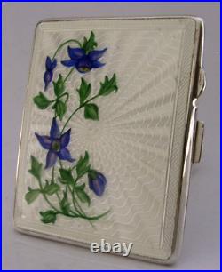 Sterling Silver Enamel Blue Wild Flower Cigarette Case 1951 Antique Superb