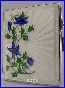 Sterling Silver Enamel Blue Wild Flower Cigarette Case 1951 Antique Superb