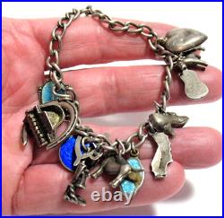 Sterling Silver Enamel Charm Bracelet Mixed Themes 13 Charms 7 27.7 Gms