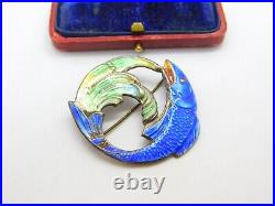 Sterling Silver & Enamel Leaping Salmon Brooch 1946 Birmingham AH Darby & Son