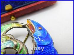 Sterling Silver & Enamel Leaping Salmon Brooch 1946 Birmingham AH Darby & Son