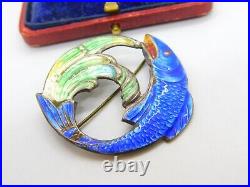 Sterling Silver & Enamel Leaping Salmon Brooch 1946 Birmingham AH Darby & Son