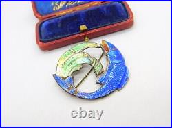 Sterling Silver & Enamel Leaping Salmon Brooch 1946 Birmingham AH Darby & Son