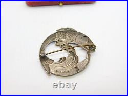 Sterling Silver & Enamel Leaping Salmon Brooch 1946 Birmingham AH Darby & Son