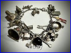 Sterling Silver Loaded Charm Bracelet Some Movable, Enamel, Coral Etc