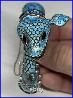 Sterling Silver Melesio Rodriguez Vintage Turquoise Enamel Snake Link Bracelet