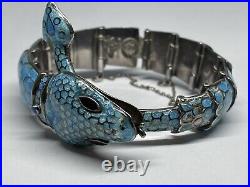 Sterling Silver Melesio Rodriguez Vintage Turquoise Enamel Snake Link Bracelet